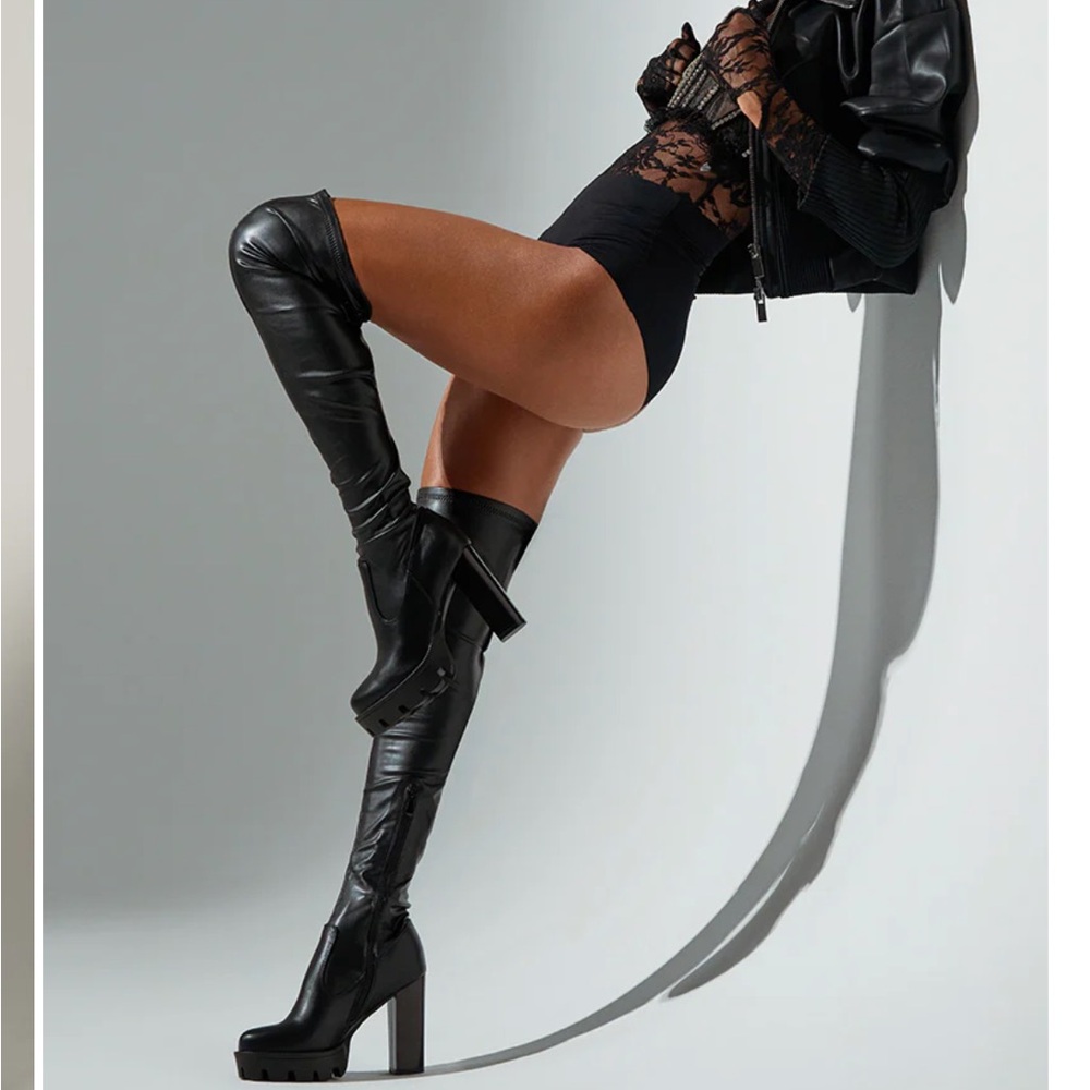 Women's Black Over-the-Knee Platform Boots with High Block Heel Also in brown!